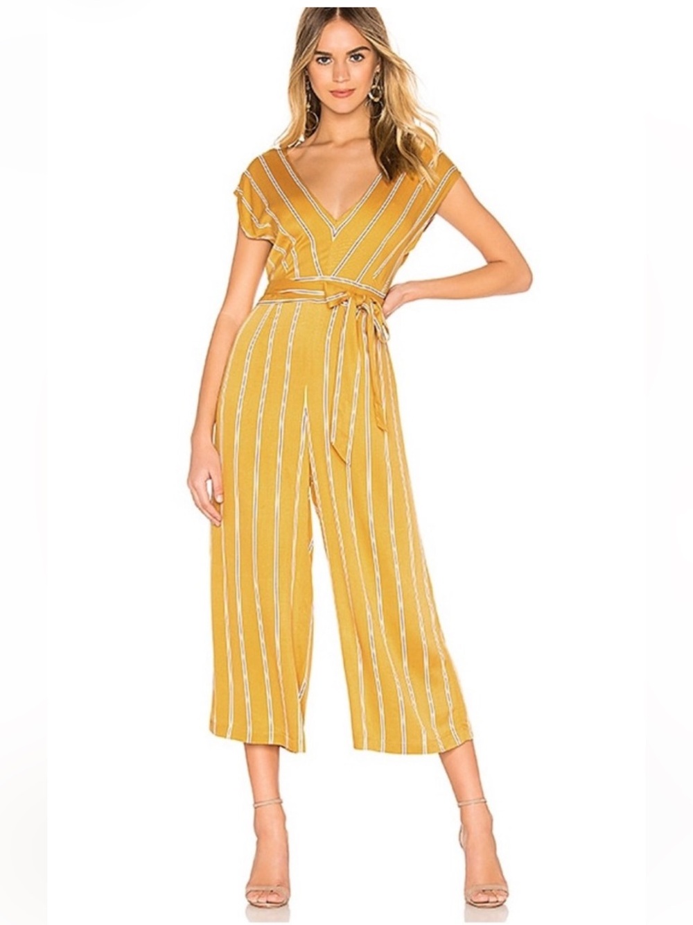 BB DAKOTA All The Right Moves Yellow Striped Wide Leg Jumpsuit
